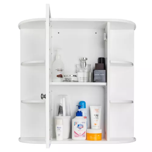 3-tier Single Door Mirror Indoor Bathroom Wall Mounted Cabinet Shelf White US - Picture 15 of 16