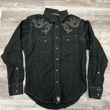Wrangler Rock 47 Shirt Men M Black Geometric Pearl Snap Western Cowboy Stitched