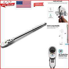 90-Tooth Locking Flex-Head Ratchet with Extra Long Chrome Handle