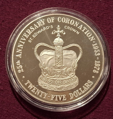 Cayman Islands 25 Dollars 1978, Coronation Elizabeth II, Si 925 PP, 51,35 gr. 