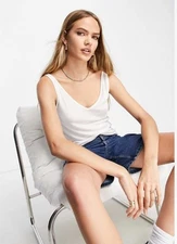 & Other Stories @ ASOS White V Neck & Back Vest Tank Oversized Top Size L £27