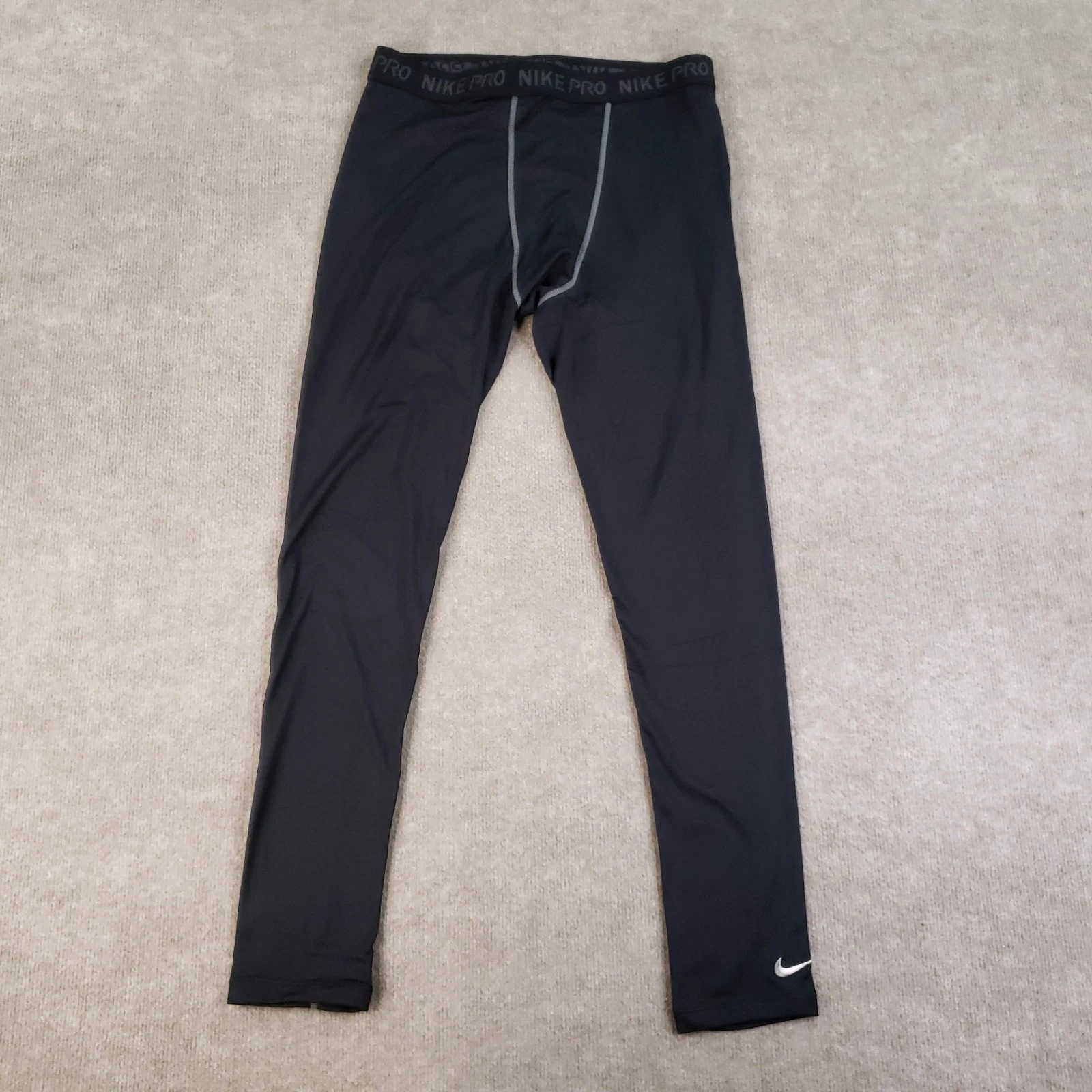 NikeTeam Pro Compression Pants Mens XXL 2XL Black Base Layer Tights Stretc Vtg