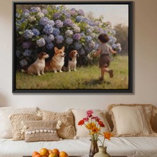 Dog Corgi Beagle Art Canvas Print Oil Painting Floral Still Life Home Decor
