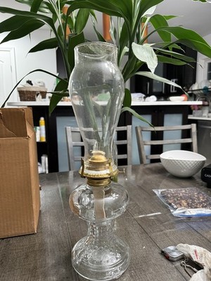 Vintage 1980 s Lamplight Austria Oil Lamp Clear Glass Hobnail Beautiful 16.5''