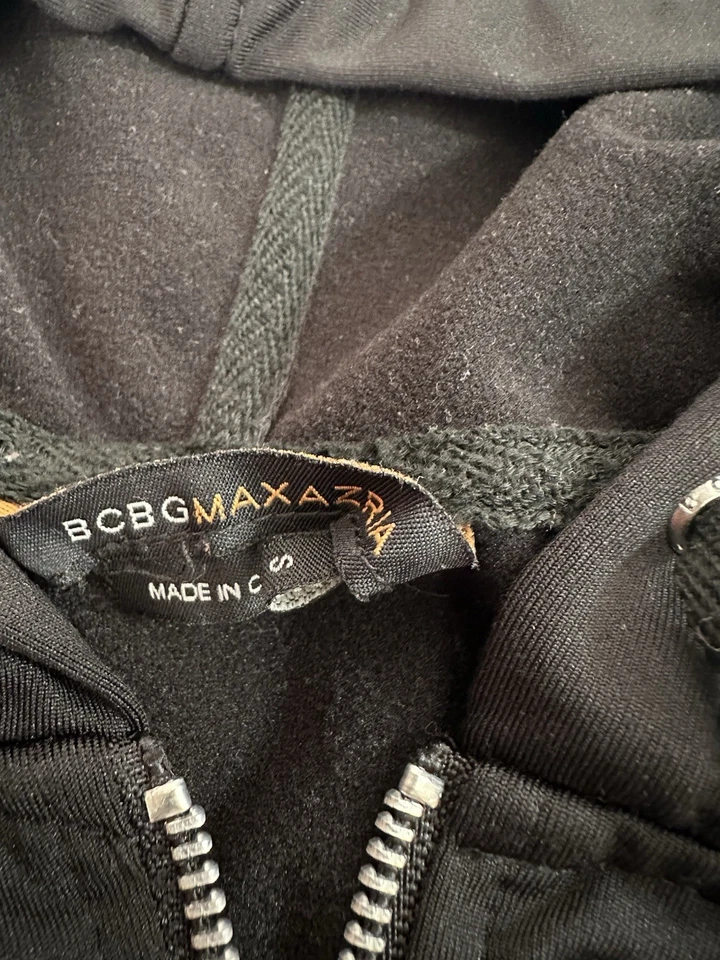 BCBG Maxazria Mujer Talla Pequeña S Sudadera Cremallera Completa Negra Sudadera con Capucha Manga Larga Foto 4 de 4