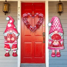 2 Pcs Valentine's Day Hanging Sign Valentine Front Door Decorations, Gnome
