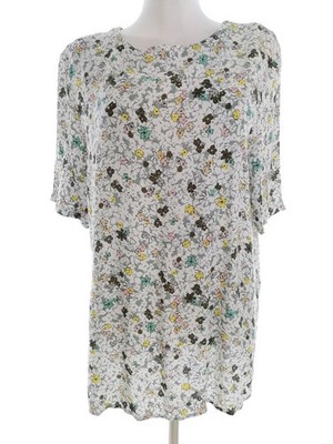 CARIN WESTER Damen Tunika Bluse Gr. 40 Grau Viskose 100% Kurzer Ärmel Runder