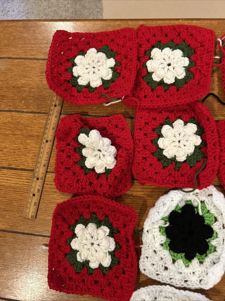 Lote de 19 centros de flores cuadradas multicolores abuela ganchillo para bufanda afgana Foto 4 de 4