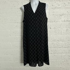 Worthington Womens Dress 16 Black Geometric Print V Neck Sleeveless Lined BF14