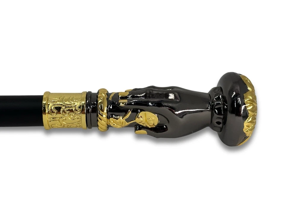 Bastón de moda para hombre 36” de lujo dorado negro mano flor bastón nuevo Foto 2 de 4