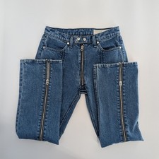 Rag & Bone Women's Moto Zip Cropped Kick Flare Jeans | Size 25 | Blue Bain Denim