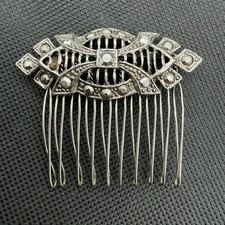 Vintage Elegant Silvertone Rhinestone Hair Comb 2  
