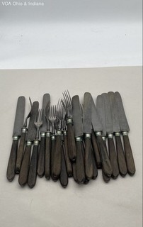 Emrod Cutlery Co Germany Wood Handle Flatware Set 22pc Knives Forks Vintage