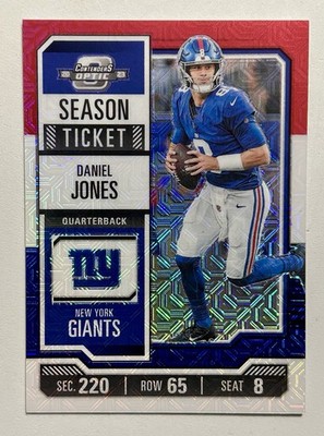 2023 Contenders Optic Daniel Jones FOTL Red White Blue Prizm 08/13 Jersey Number