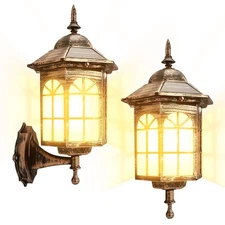 Solar Wall Lantern Lights Outdoor with 3 Lighting Modes, Waterproof 2 Pack