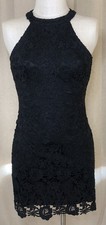 LULUS Women's Black Floral Lace Halter Neck Sheath Cocktail DRESS Sz S
