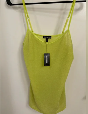 #ad #ad Express Green Spaghetti Strap Cami XS Metallic Silver Embellished Camisole NEW $15.00