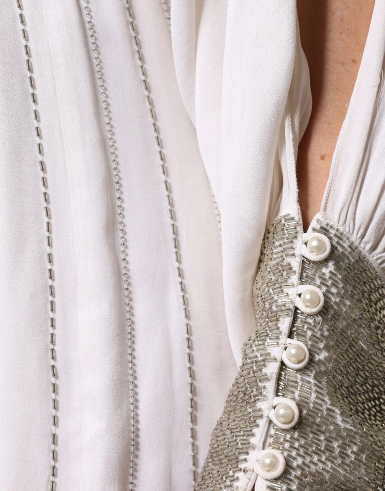 OFF WHITE Abito donna lungo maxi Christian Pellizzari bianco sporco impreziosito autentico