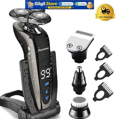 Luxury Rotary Electric Shaver for Men - 100% Waterproof with Face Cleaning Brush