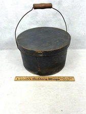 antique pantry box w/handle 11.5 x 6.5 dark blue paint original mid 19th c best 