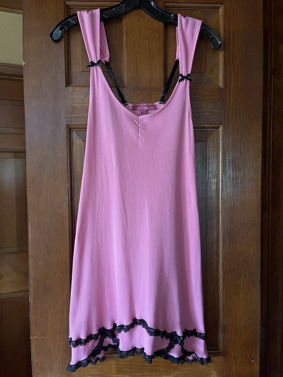 Vintage Betsey Johnson intimate pink nightgown with black trim