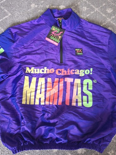 Giacca a vento vintage stile surf viola Mucho Chicago Mamitas 1/4 zip L nuova con etichette - Foto 2 di 7