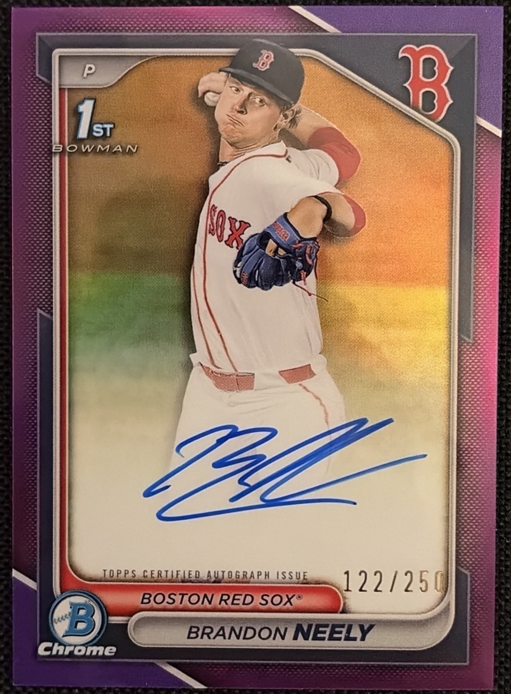 2024 Bowman Chrome Brandon Neely Purple Refractor Auto #/250 Red Sox 1st Bowman