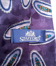 Stafford Men's Neck Tie Dark Purple Green Gold  Lt Purple Ovals 100 Silk Italy