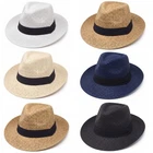 Panama Big Brim Fedora Summer Flat Brim Straw Paper Hat Cap Beach Sun Men Women
