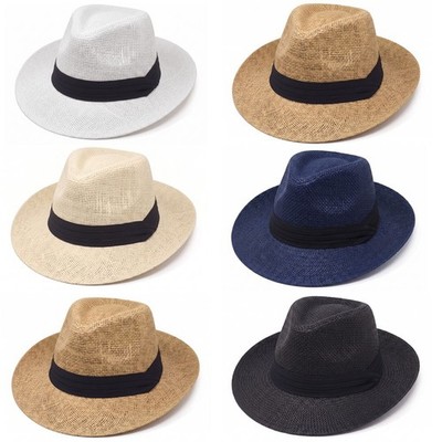 Panama Big Brim Fedora Summer Flat Brim Straw Paper Hat Cap Beach Sun Men Women