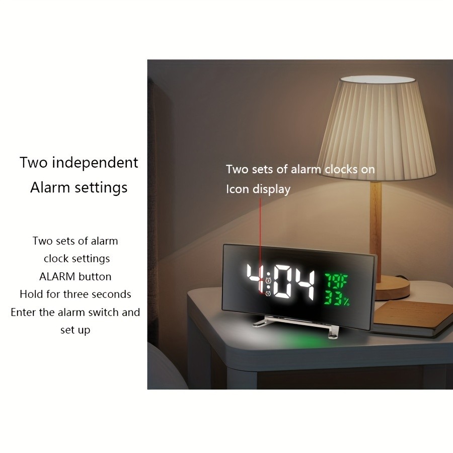 Digital LED Large Display Wall Desk Alarm Clock With Calendar Temperature Date--
