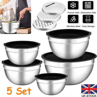 Stainless Steel Mixing Bowls 5 Piece Bowl Set with Lids for Prep Baking Salad