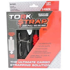TorkStrap 2 Pack 14 Ft Tork Spring Loaded Tie Down Just Pull! M-500 500lb Load