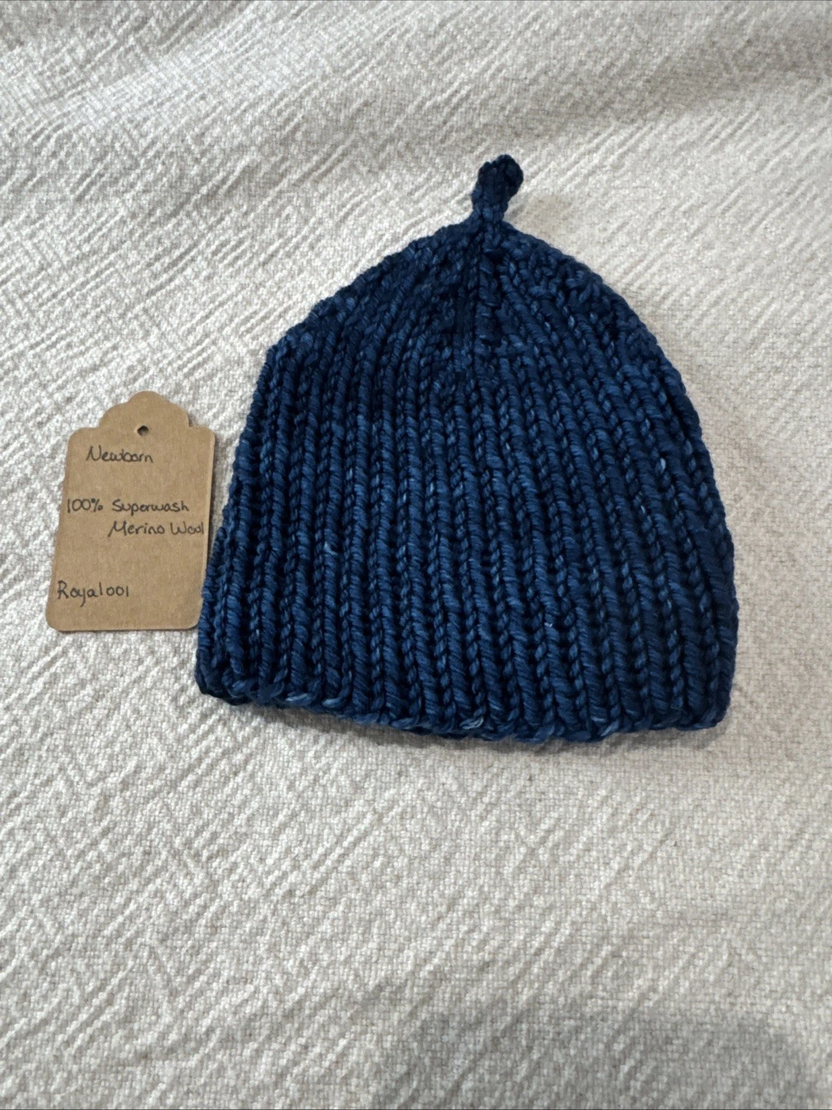 Handmade Newborn 100% Merino Wool Hat Blue Baby Superwash boho