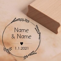 Motivstempel Vintage Kranz Hochzeit Namen + Datum Herz Stempel Hochzeitsstempel