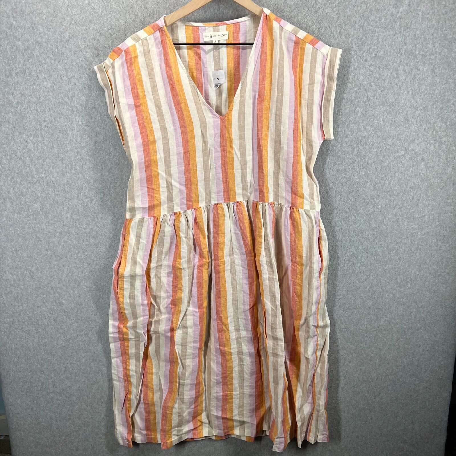 LOFT Lou & Grey Striped Linen Pocket Dress in Pink