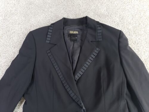 Escada Margaretha Ley 42 Large Blazer Jacket Black Wool Satin Ribbon Trim - Picture 2 of 20