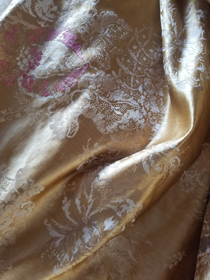 6 Yds 50" Wide Vintage Silk Floral Brocade Gold Rose Blue McMILLEN NEW YORK  - Image 2 of 4