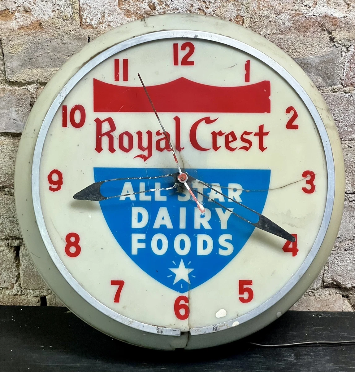 Vintage 15" Royal Crest Dairy Round Advertising Clock All Star Foods  Ohio Farm | eBay