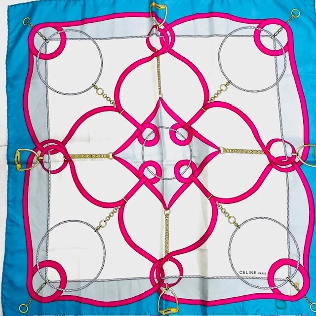 Celine Paris Silk Scarf Square blue pinkyellow ivery gray robe 30"x30" (15) - Image 2 of 4