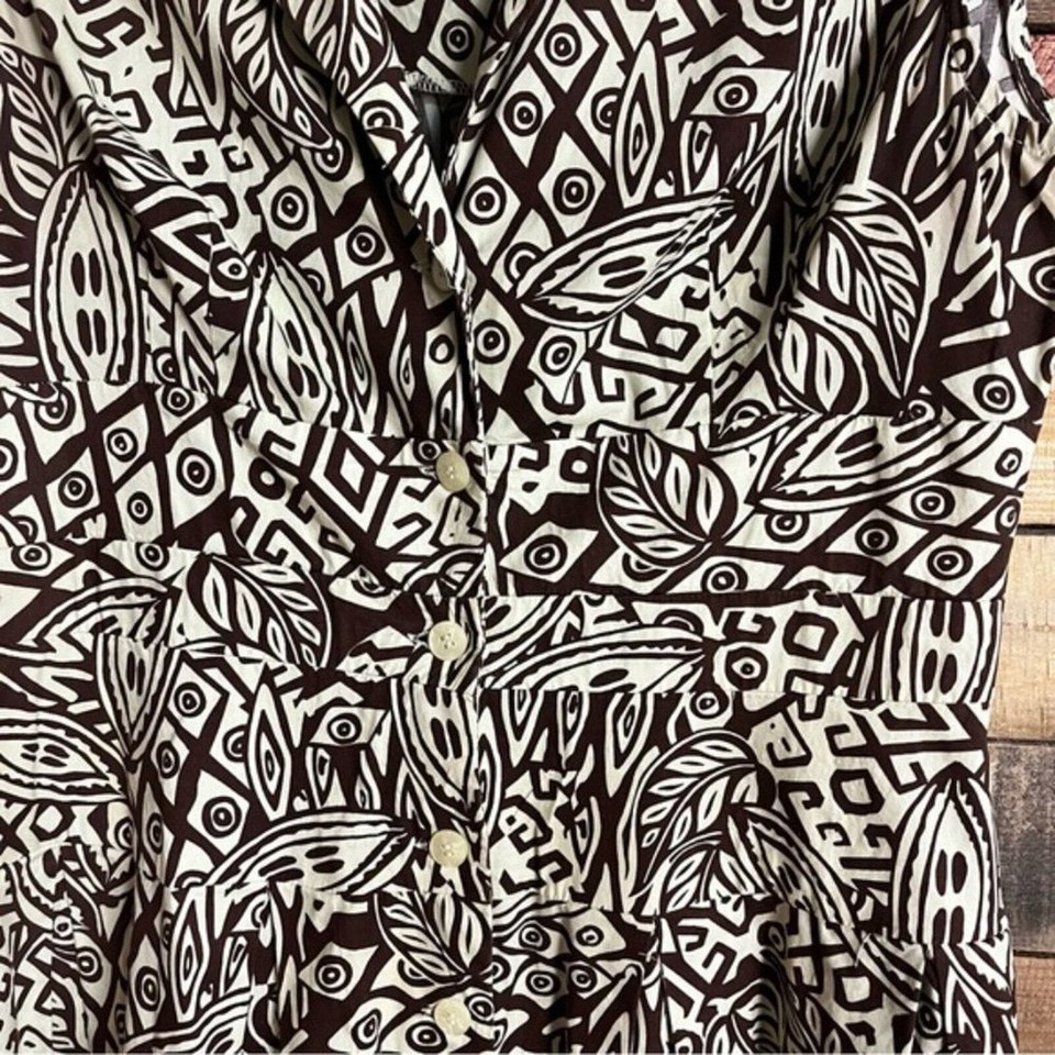 Dress Barn Brown And Cream‎ Aztec Print Cap Sleeve Button Up Dress Size