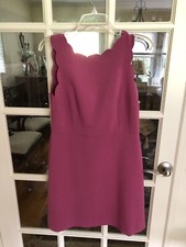 ANN TAYLOR LOFT DRESS, Size 6, purple scalloped neck and sleeves 