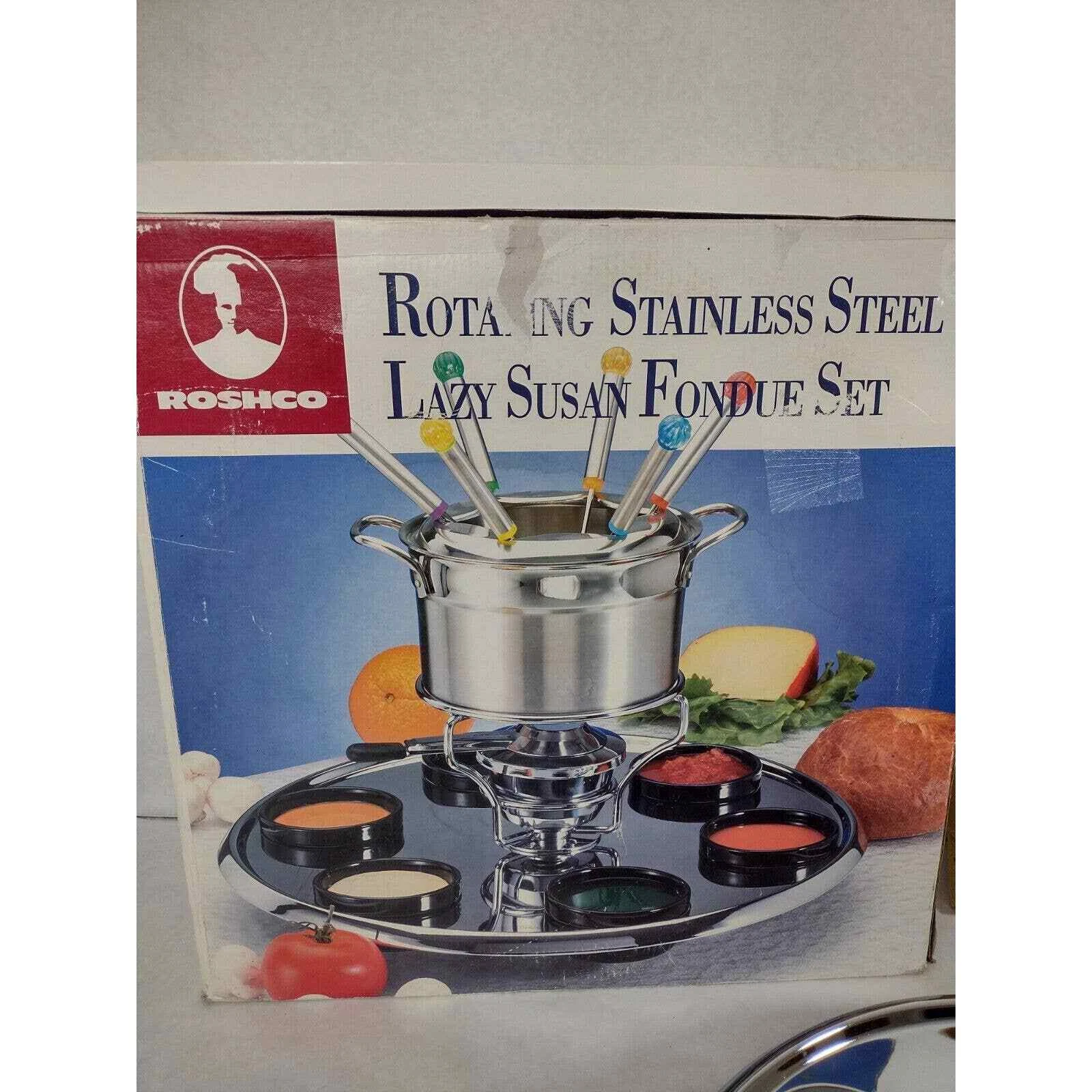 Roshco Stainless steel lazy Susan Rotating Fondue Set new opened box
