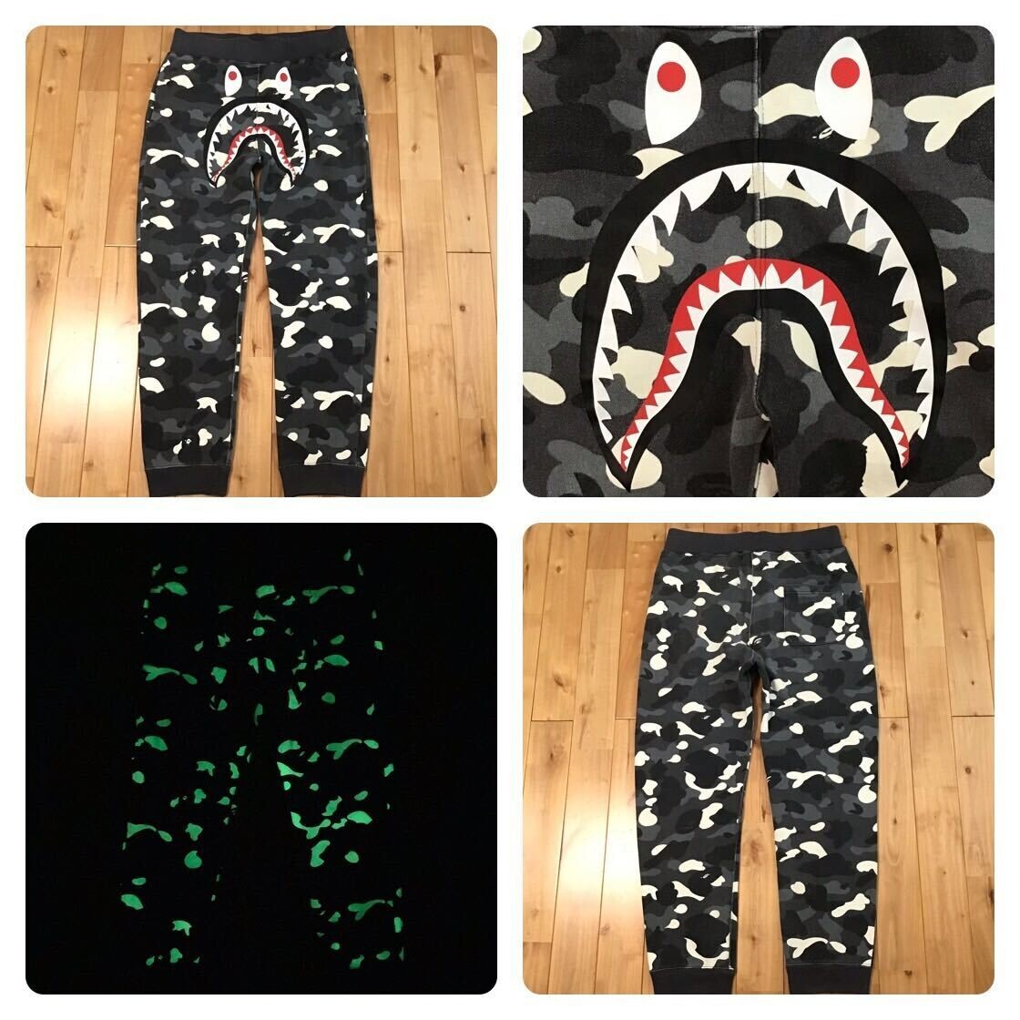 Glow in the dark BAPE City camo shark sweat pants Black A Bathing