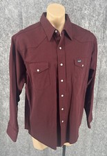 Wrangler Men Classic Western Cowboy Long Sleeve Cotton Shirt Burgundy 17.5 x 35