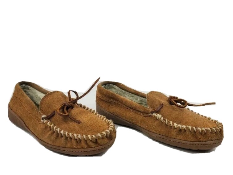 Minnetonka Women's Size M Tan Leather Suede Faux Fur Lined Moccasin 40601  SH88