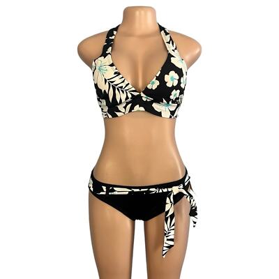NWT Jantzen Womens Black and White 2-Piece Tropical Bikini Set Size Medium 