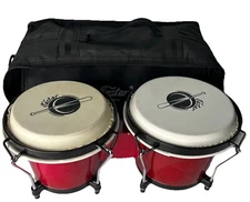 Easter Bongo Drum Set Red Tunable Percusion Instrument Excellent Condi 6” 7”