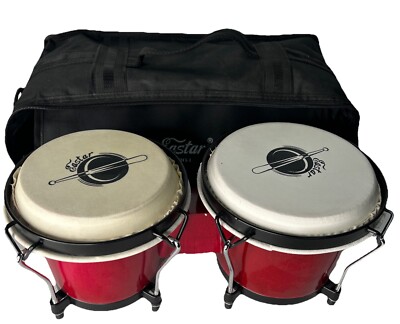 Easter Bongo Drum Set Red Tunable Percusion Instrument Excellent Condi 6  7 