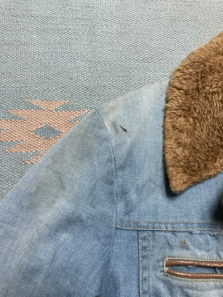 Vintage 60s 70s denim coat faux fur lined chore jacket soft comfy barn size 40 - Image 4 of 4